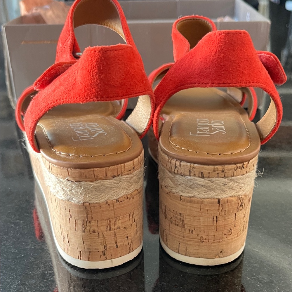 Franco Sarto Nelly Rex Red Suede Wedge Sandals Sz-7 - Picture 6 of 7